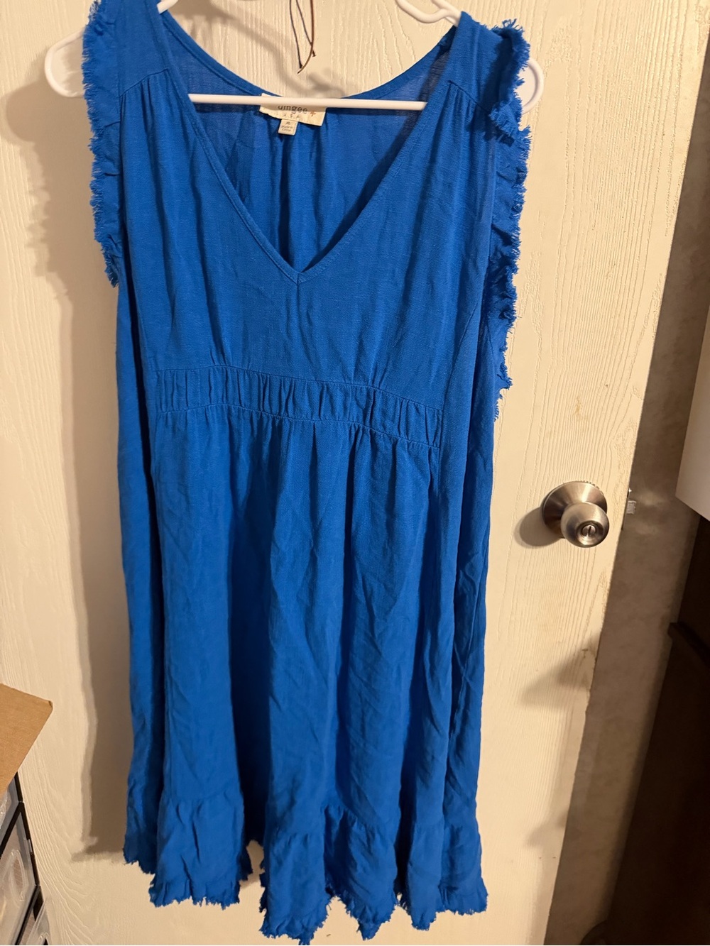 Umgee Plus Royal Blue Linen Blend Ruffled Swing Dress XL NWOT